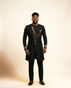 African Batik Print Suit - Men's Wedding 2-Piece in Black