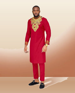 Printed Casual Set - Men's Street 2-Piece Style in Red