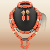 Red Coral Bead Jewelry Set - African Wedding Style in Coral 5