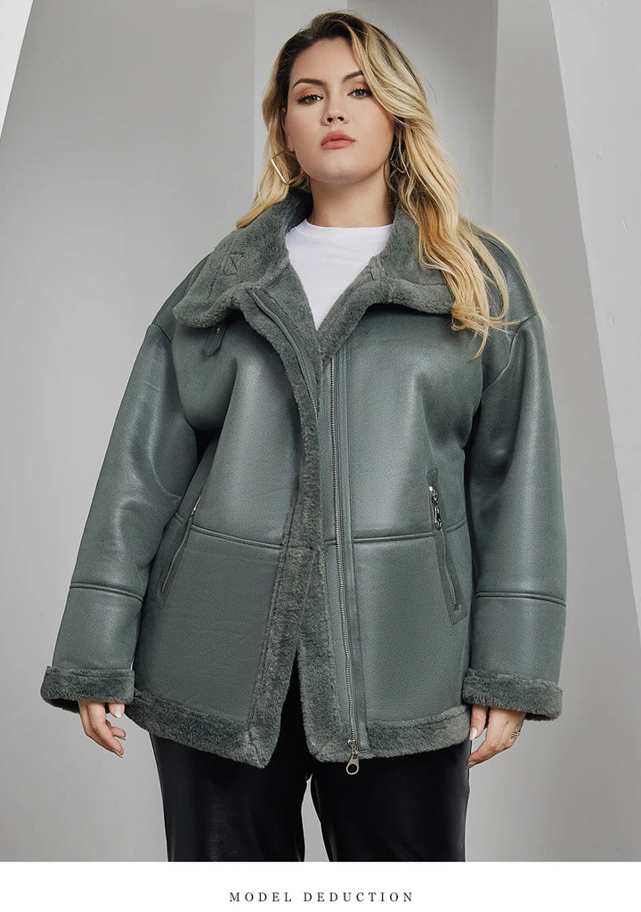 Plus Size Down Jackets Integrated Thickened Fleece Plush Fur Coat Women