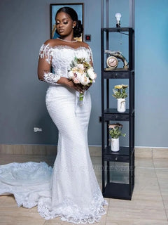 White Mermaid Wedding Gown – Sheer Sleeve