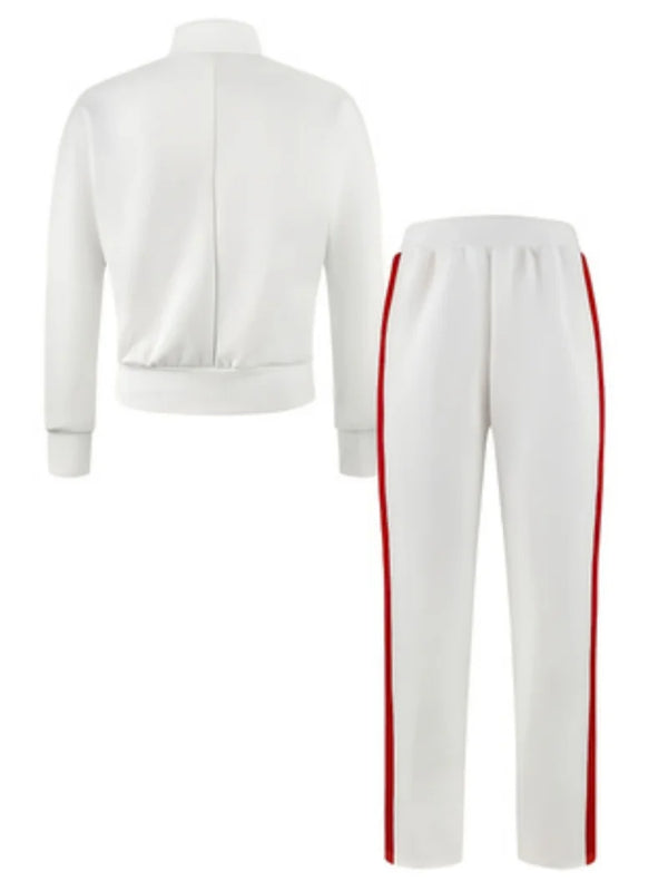 Men's Women's white sports casual set, V-neck long - Detail View | ARINZE