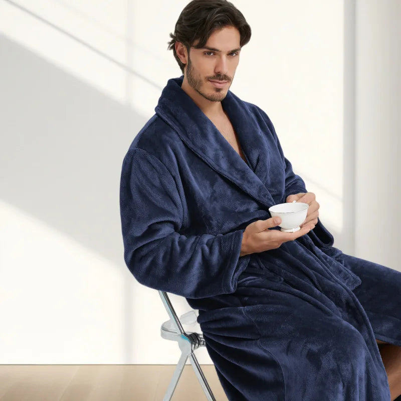 Male Lapel Coral Velvet Bathrobe Nightgown Lounge Homewear