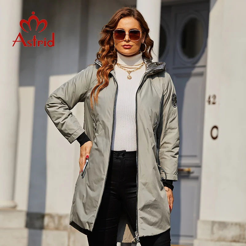 Spring coats Women parkas plus size Long warm zipper hooded pockets padded clothing