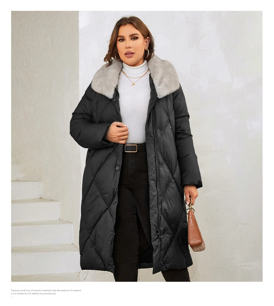 HaiLuoZi 2023 New Women's Winter Jackets Plus Size Long Warm Parkas Elegent Hooded With Fur Classic Quilted Coats Women1165