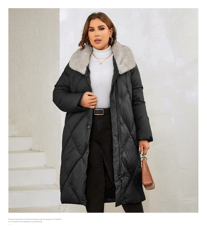 HaiLuoZi 2023 New Women's Winter Jackets Plus Size Long Warm Parkas Elegent Hooded With Fur Classic Quilted Coats Women1165