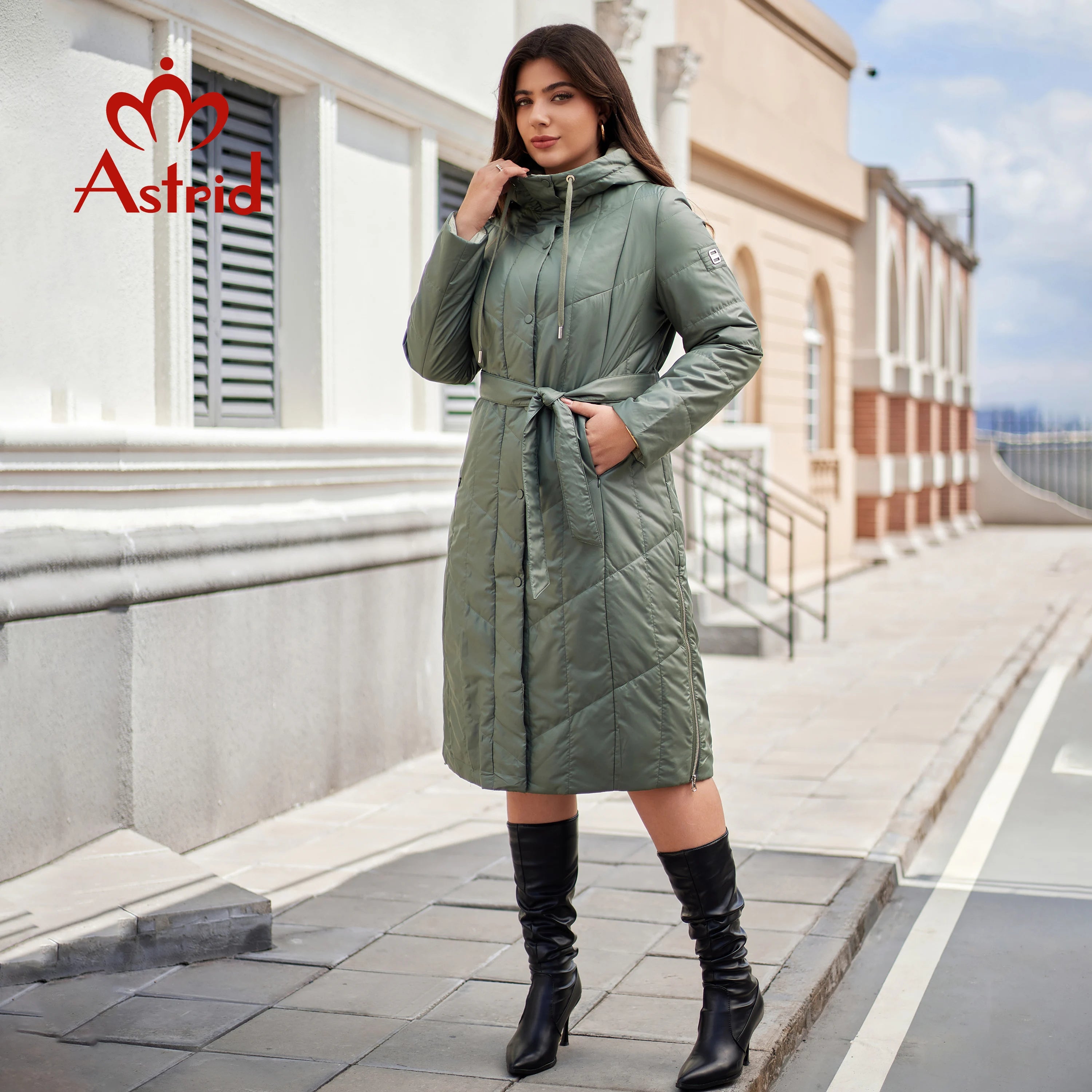 Astrid Women's Autumn Winter Parka Plus Size Woman Clothing Long Padding Warm Hood Female Quilted Jacket Coats Belt Split Hem