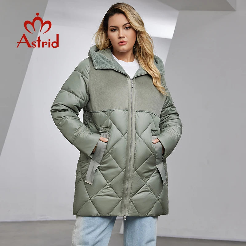 Astrid Women's Winter Jacket 2023 Plus Size Women Parka Long Bio Down Jackets Stitching Design Thick Fleece Hooded Quilted Coat