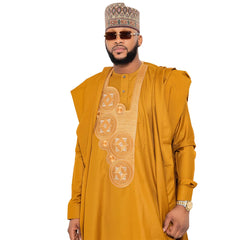 Men's Bazin Kaftan Set – Shoulder Embroidery