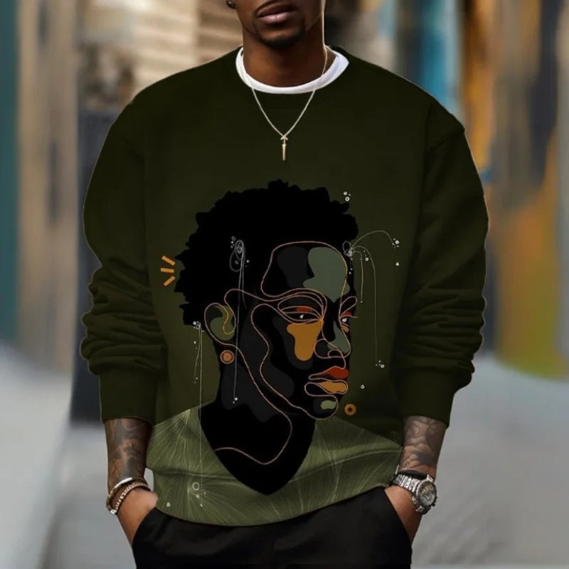 African Ethnic Pattern Hoodie For Men Retro Fashion 3D Printed Sweatshirt Autumn Long Sleeve Personality O-Neck Hoodies Pullover