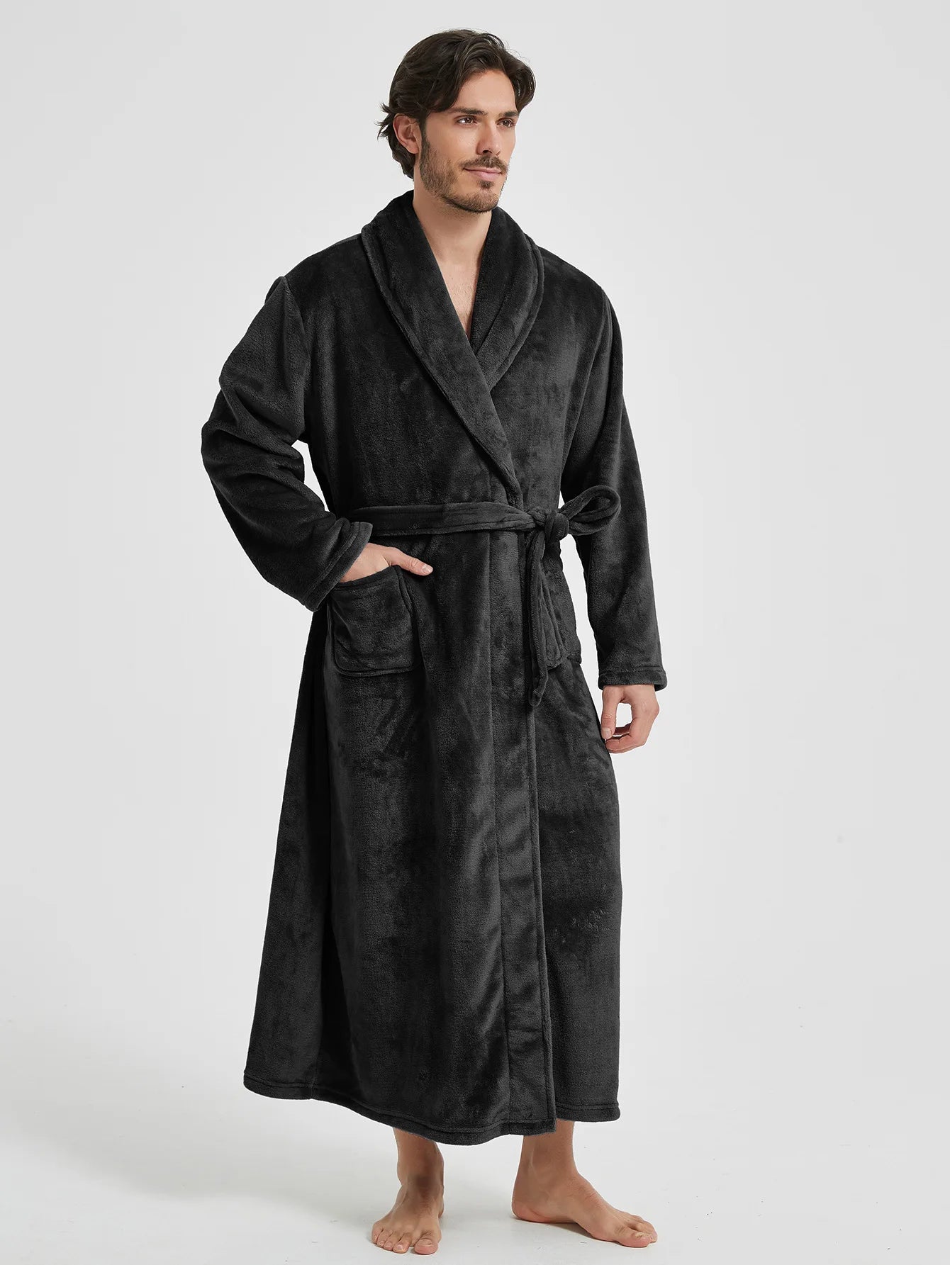 Male Lapel Coral Velvet Bathrobe Nightgown Lounge Homewear