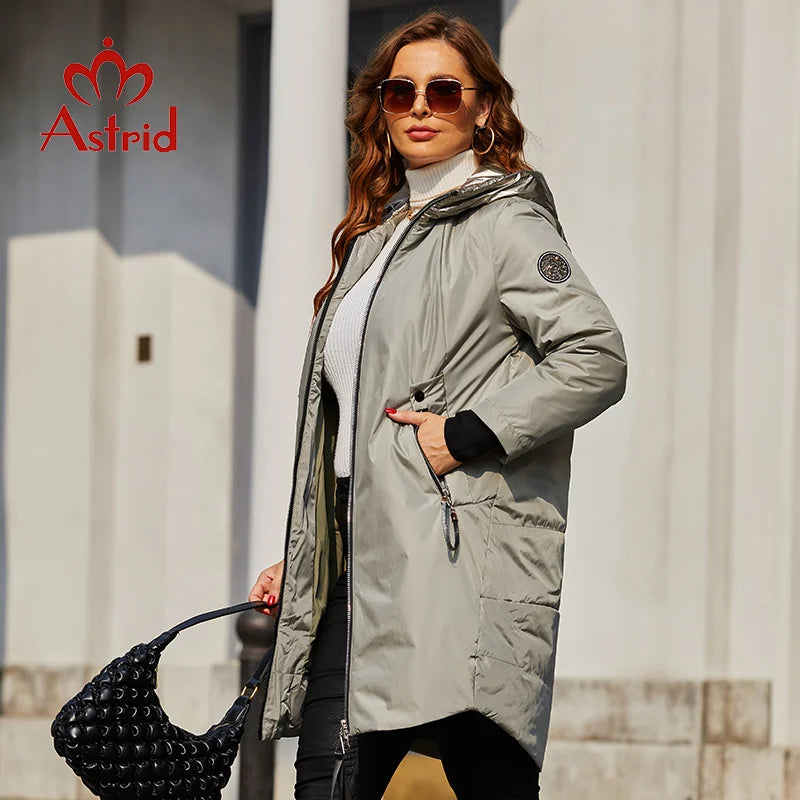 Spring coats Women parkas plus size Long warm zipper hooded pockets padded clothing