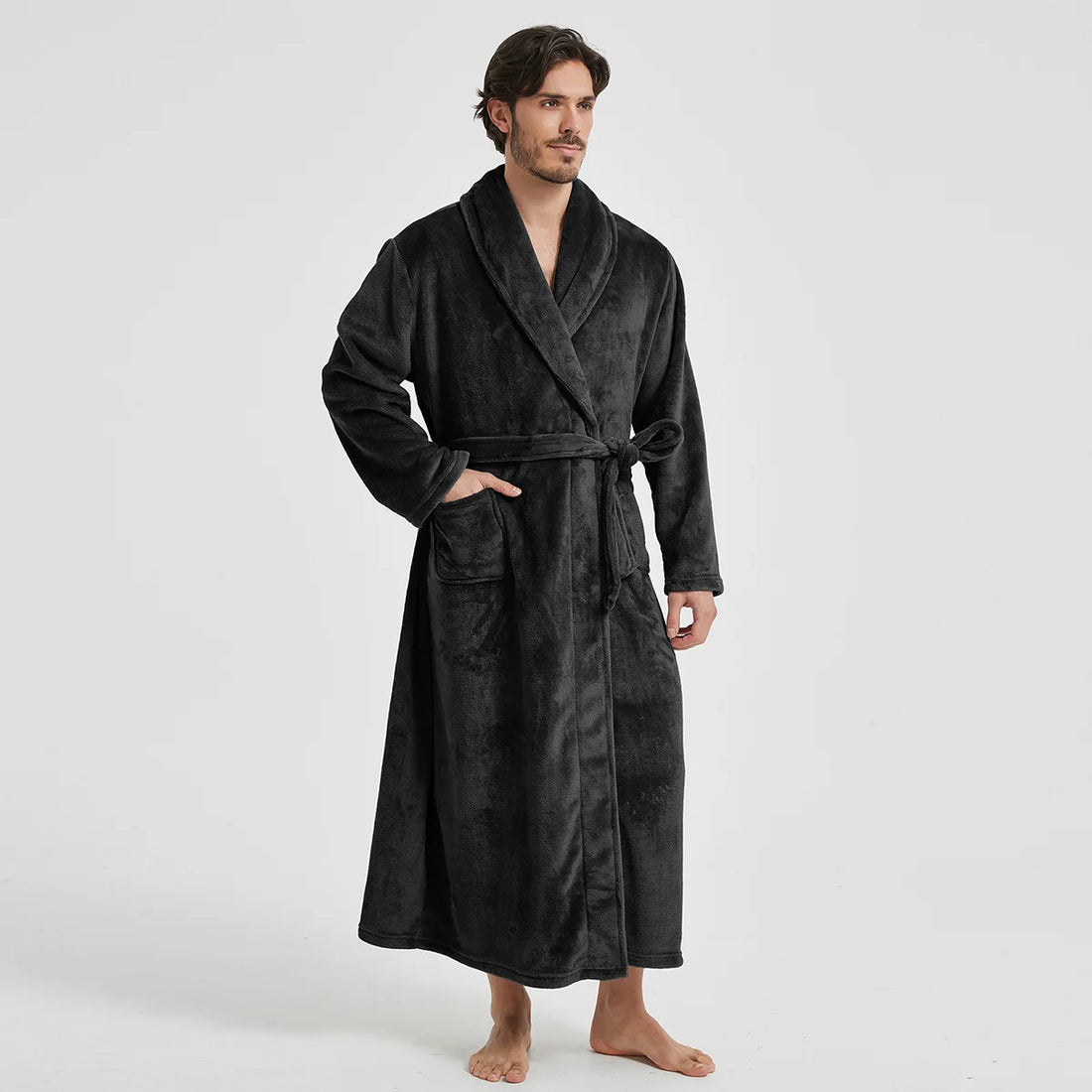 Male Lapel Coral Velvet Bathrobe Nightgown Lounge Homewear