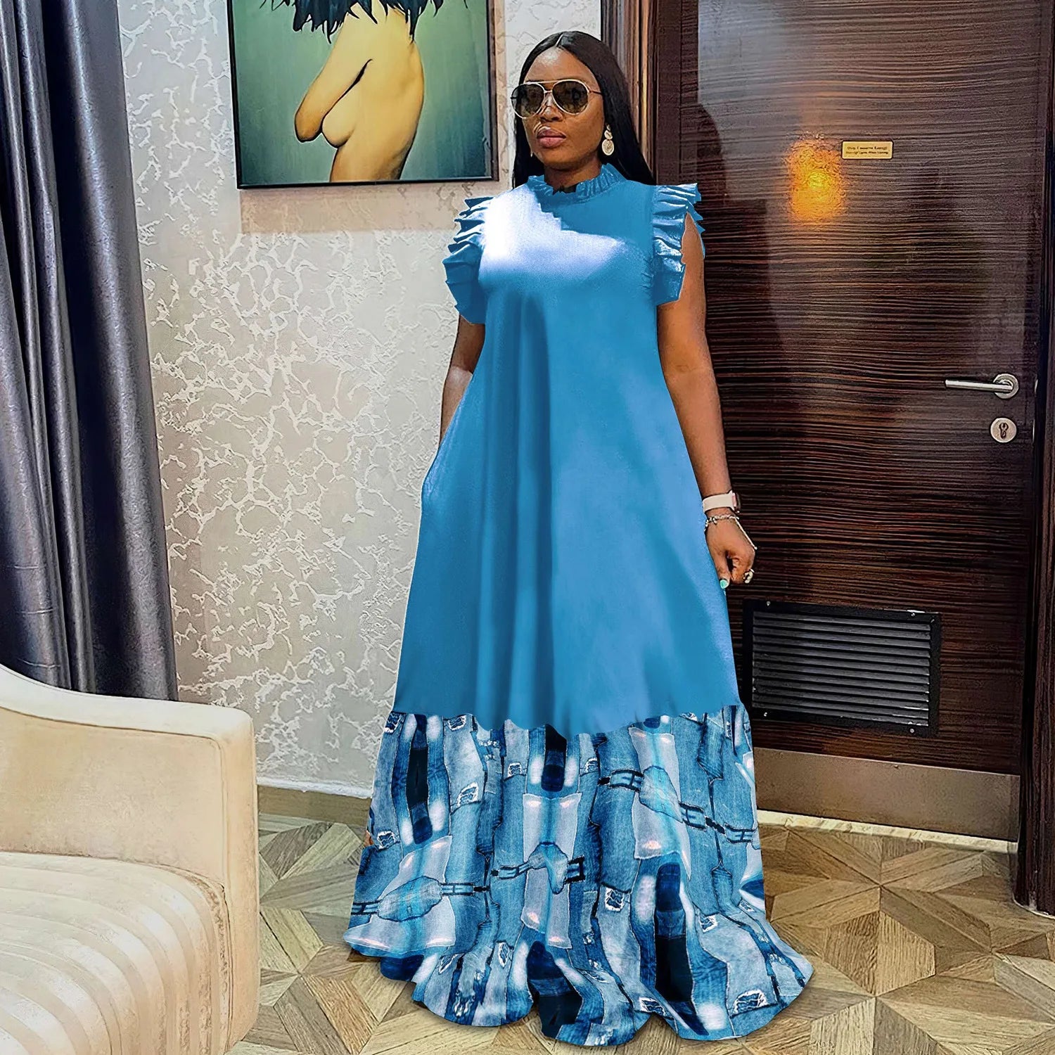 African Dress For Women Camouflage Print Patchwork Robes Africa Clothing