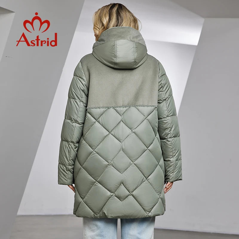 Astrid Women's Winter Jacket 2023 Plus Size Women Parka Long Bio Down Jackets Stitching Design Thick Fleece Hooded Quilted Coat