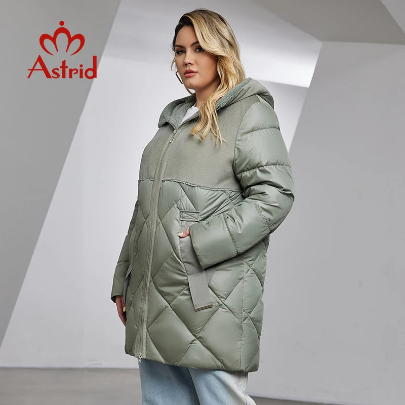 Astrid Women's Winter Jacket 2023 Plus Size Women Parka Long Bio Down Jackets Stitching Design Thick Fleece Hooded Quilted Coat