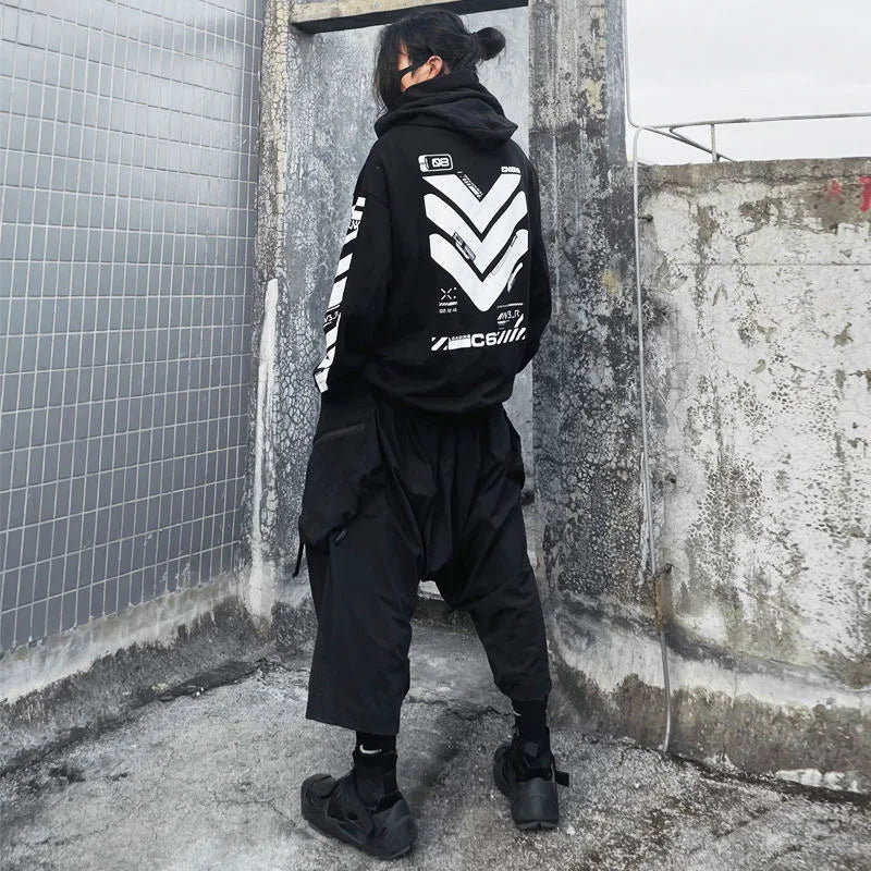 Punk Hoodie Men Fashion Creative Print Sweatshirt Pullover Harajuku Hip Hop Streetwear Tactical Functional Hoodies Techwear