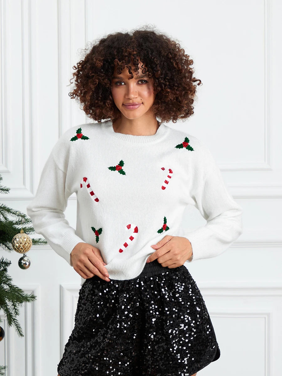 Women s Festive Reindeer Print Turtleneck Sweater Cozy Winter Knit Pullover Jumper