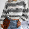 Winter Striped Sweater Colorblock Tie Waist Cropped Pullover Long Sleeve