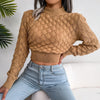 2025 Autumn Winter Women Casual Hollow Out Long Sleeve Crop Top