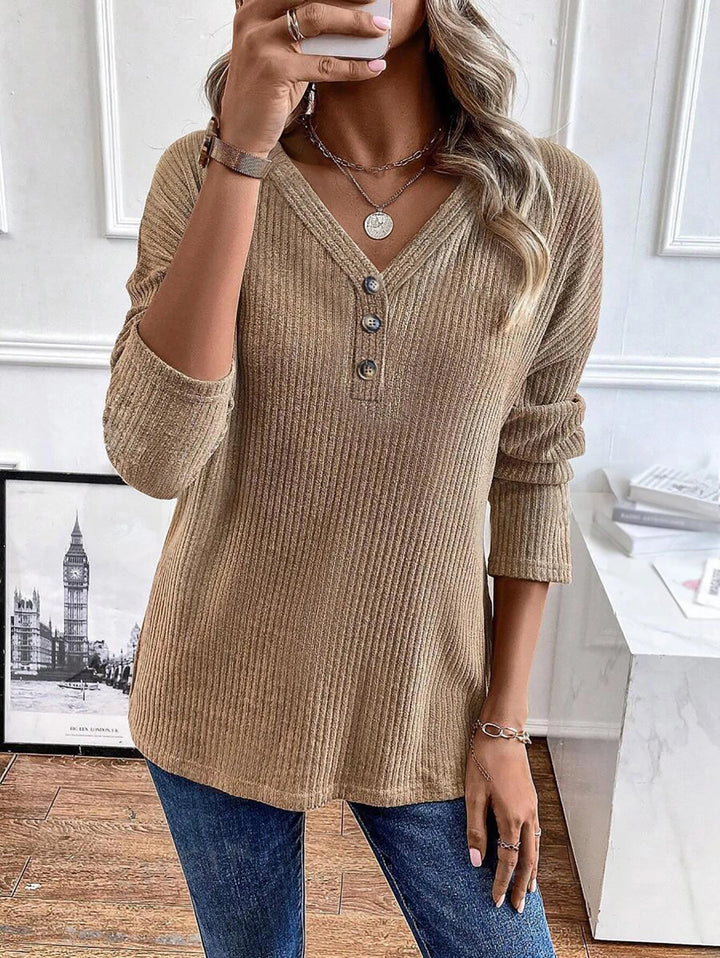 Spring and autumn button ribbed knitted tops