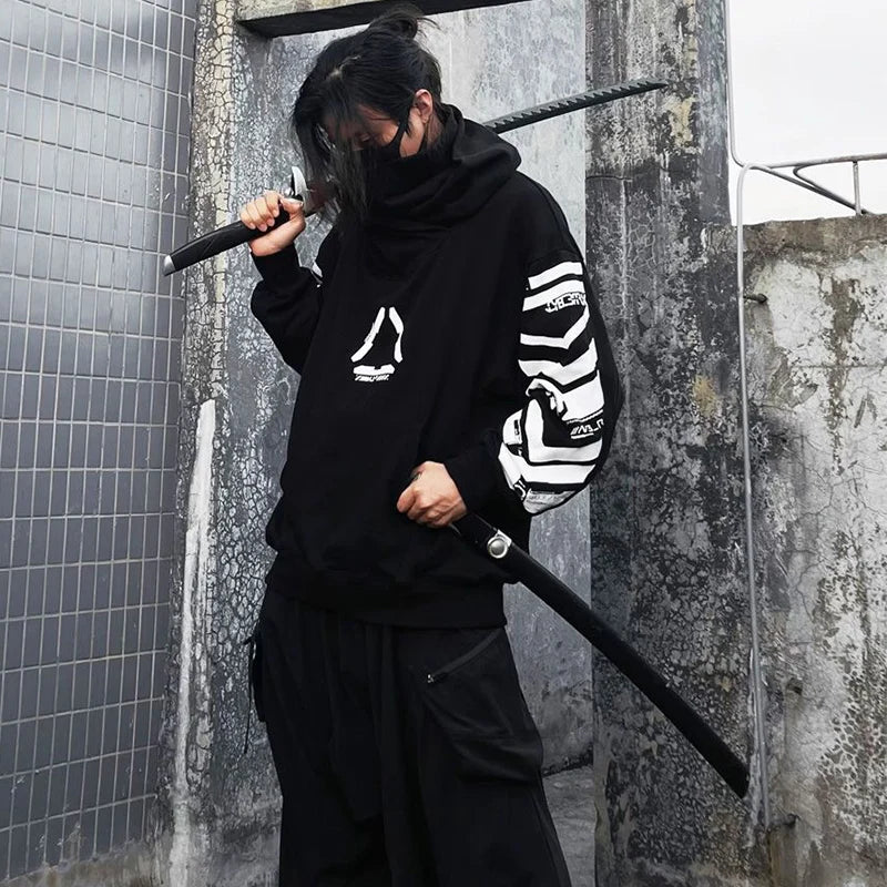 Punk Hoodie Men Fashion Creative Print Sweatshirt Pullover Harajuku Hip Hop Streetwear Tactical Functional Hoodies Techwear