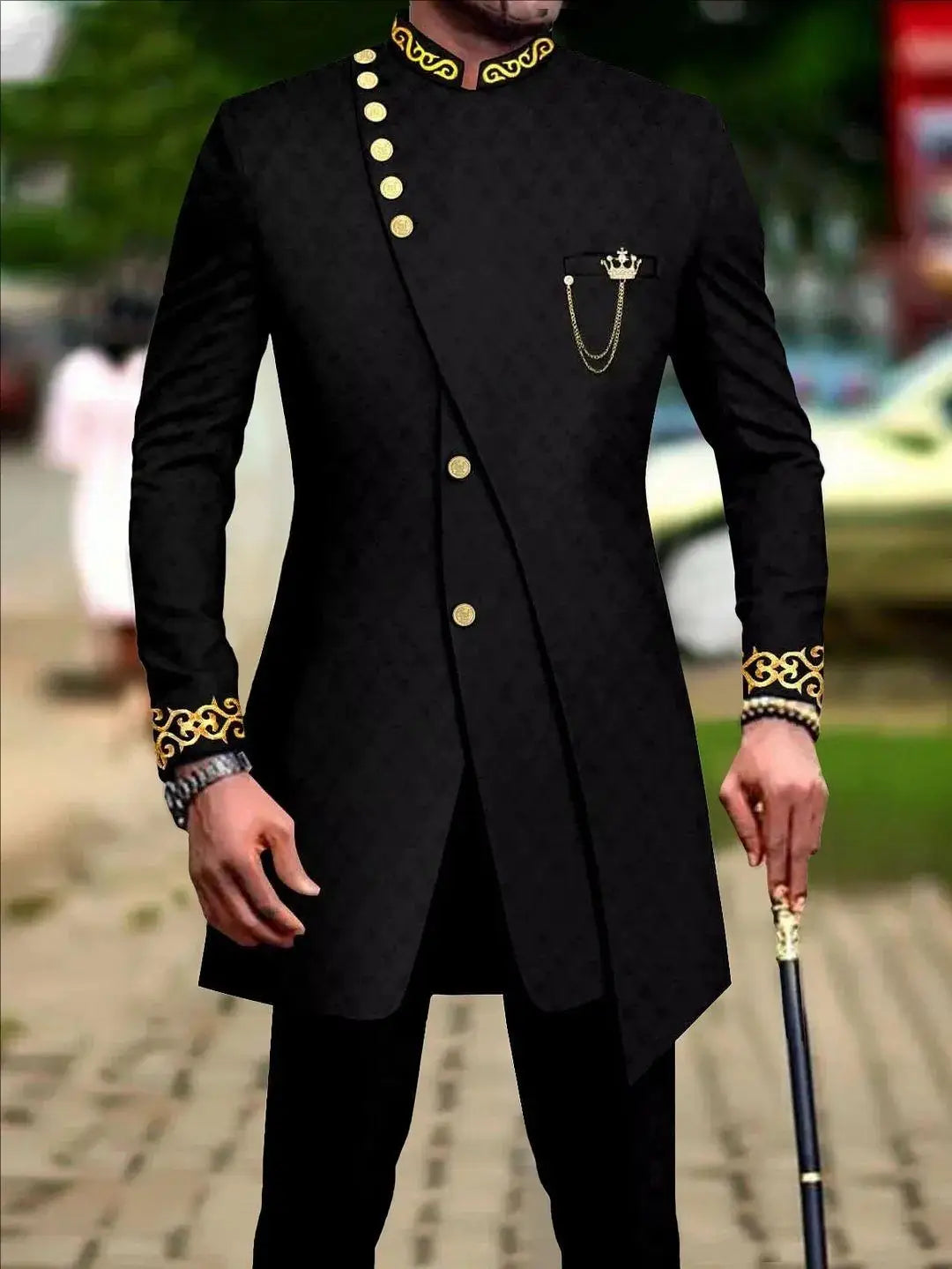 Men`s Suit Double Breasted Slim Fit Embroidery Chain Blazer and Pants Set