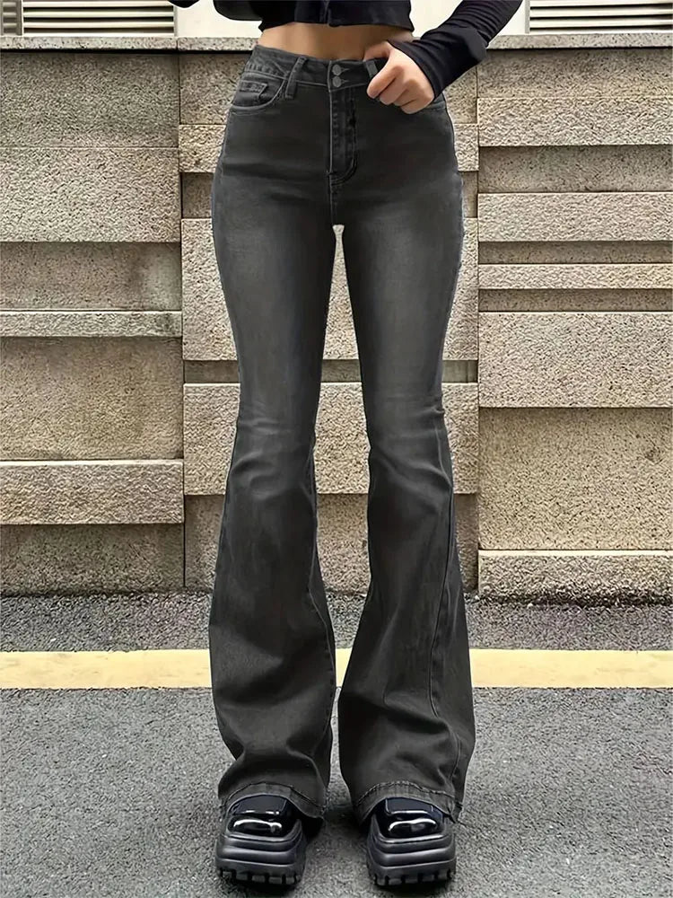 Women Flare Stretch Moustache Jeans Fashion