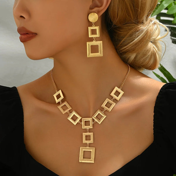 14K Gold Geometric Jewelry Set - Front View | ARINZE