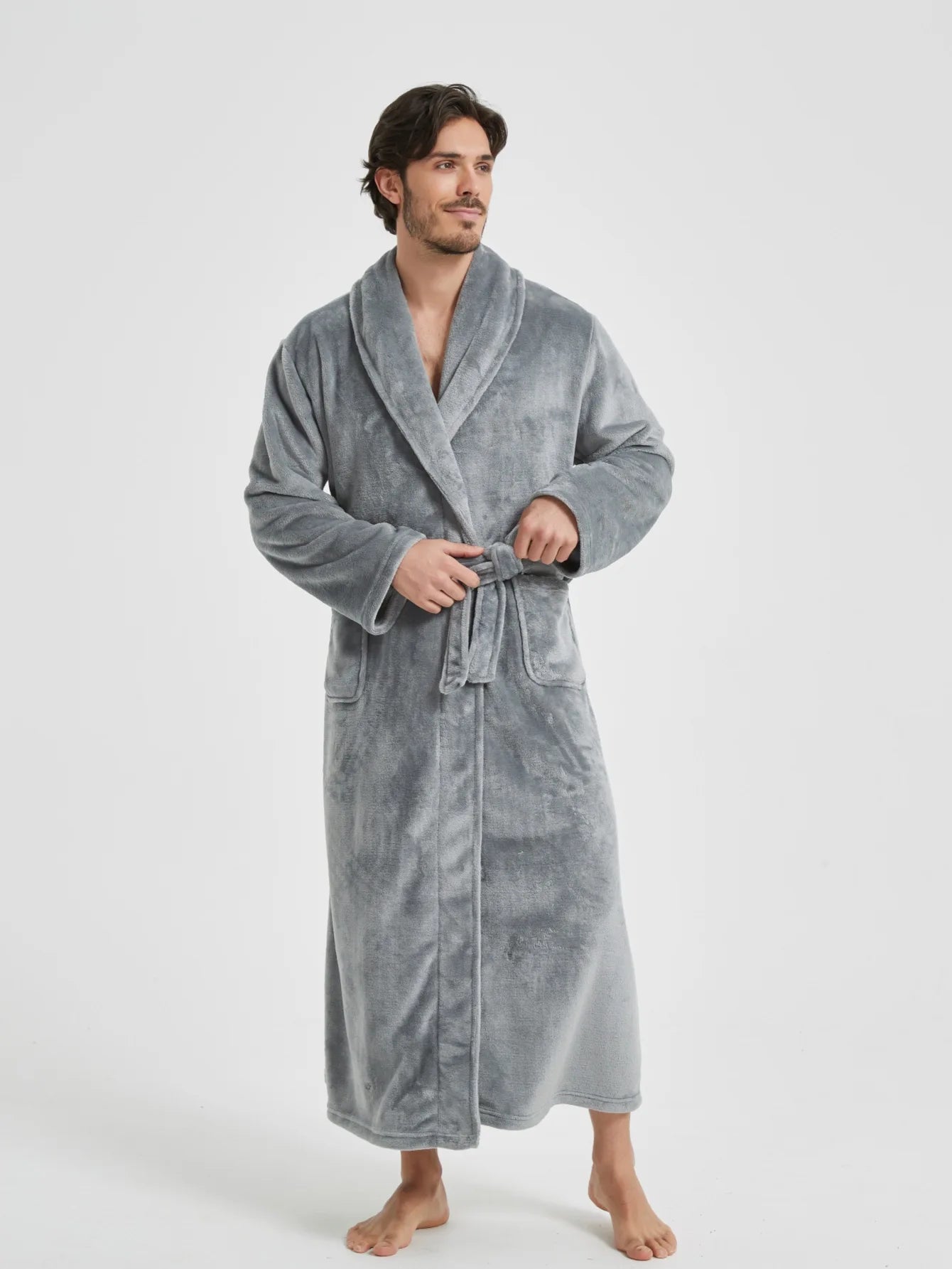 Male Lapel Coral Velvet Bathrobe Nightgown Lounge Homewear
