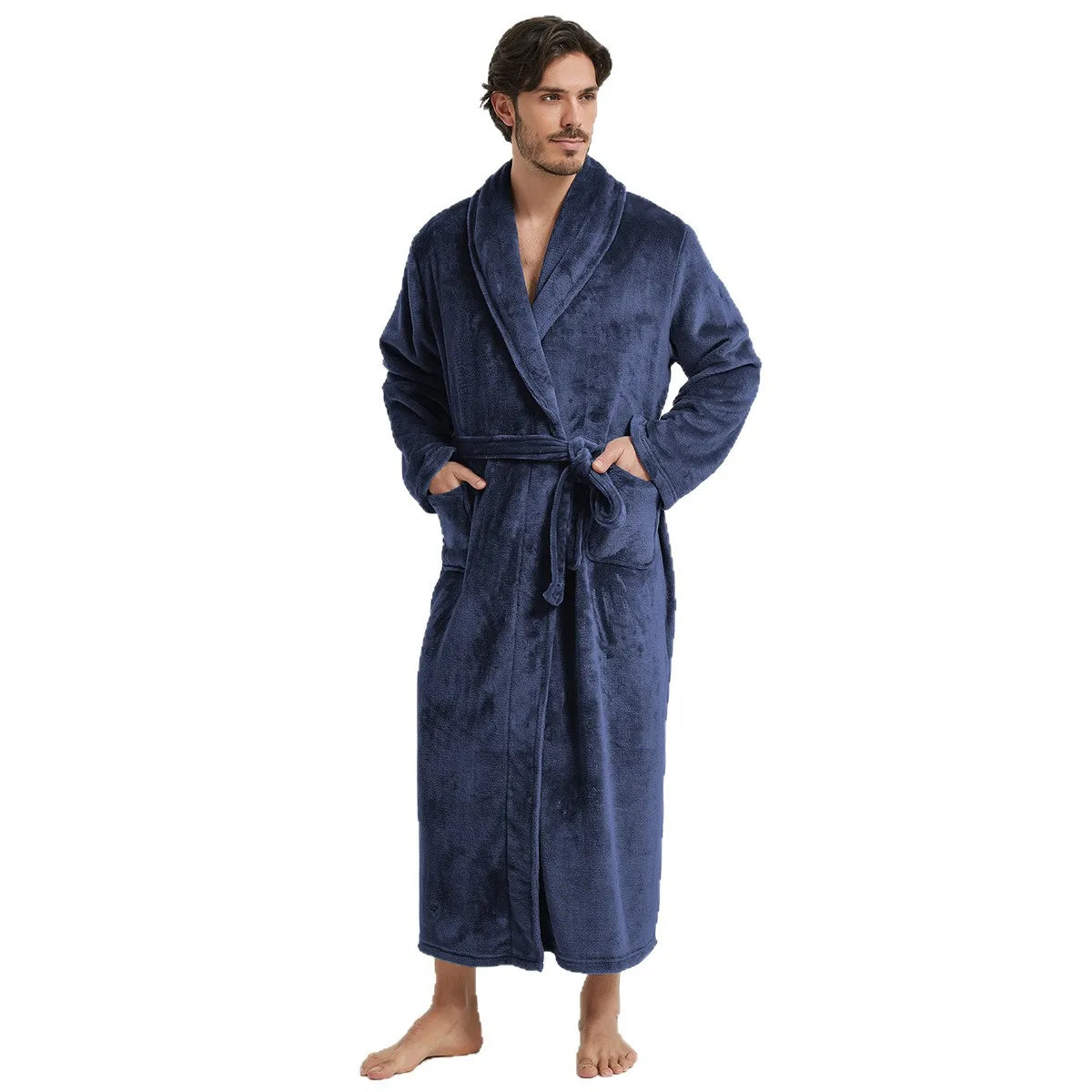 Male Lapel Coral Velvet Bathrobe Nightgown Lounge Homewear