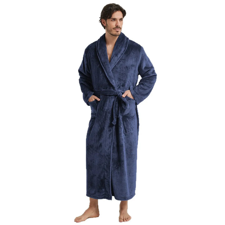 Male Lapel Coral Velvet Bathrobe Nightgown Lounge Homewear