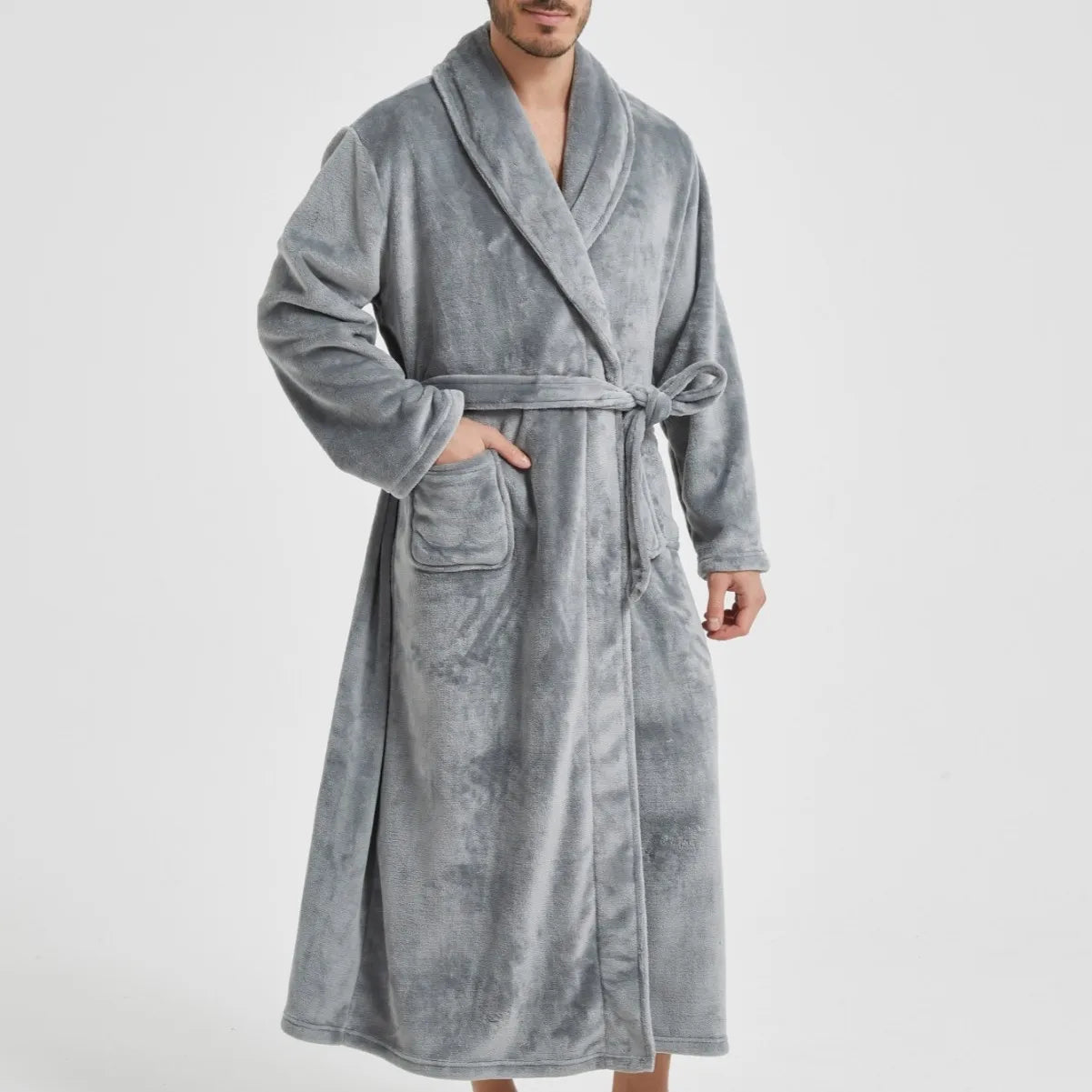 Male Lapel Coral Velvet Bathrobe Nightgown Lounge Homewear