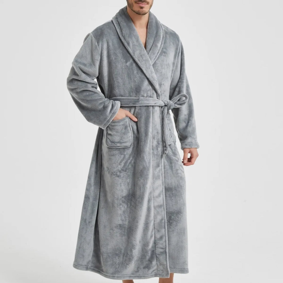 Male Lapel Coral Velvet Bathrobe Nightgown Lounge Homewear