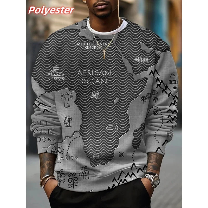 African Ocean Pattern Hoodie For Men Africa Map 3D Printed