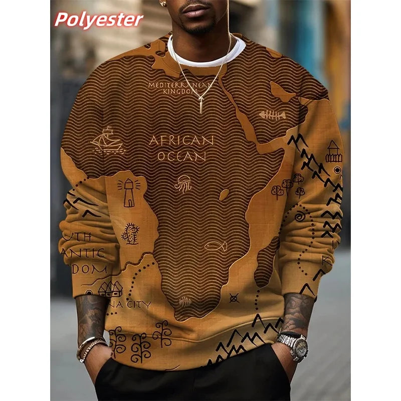 African Ocean Pattern Hoodie For Men Africa Map 3D Printed