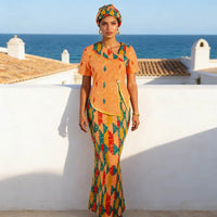 Ankara Peplum Top & Skirt Set with Headwrap