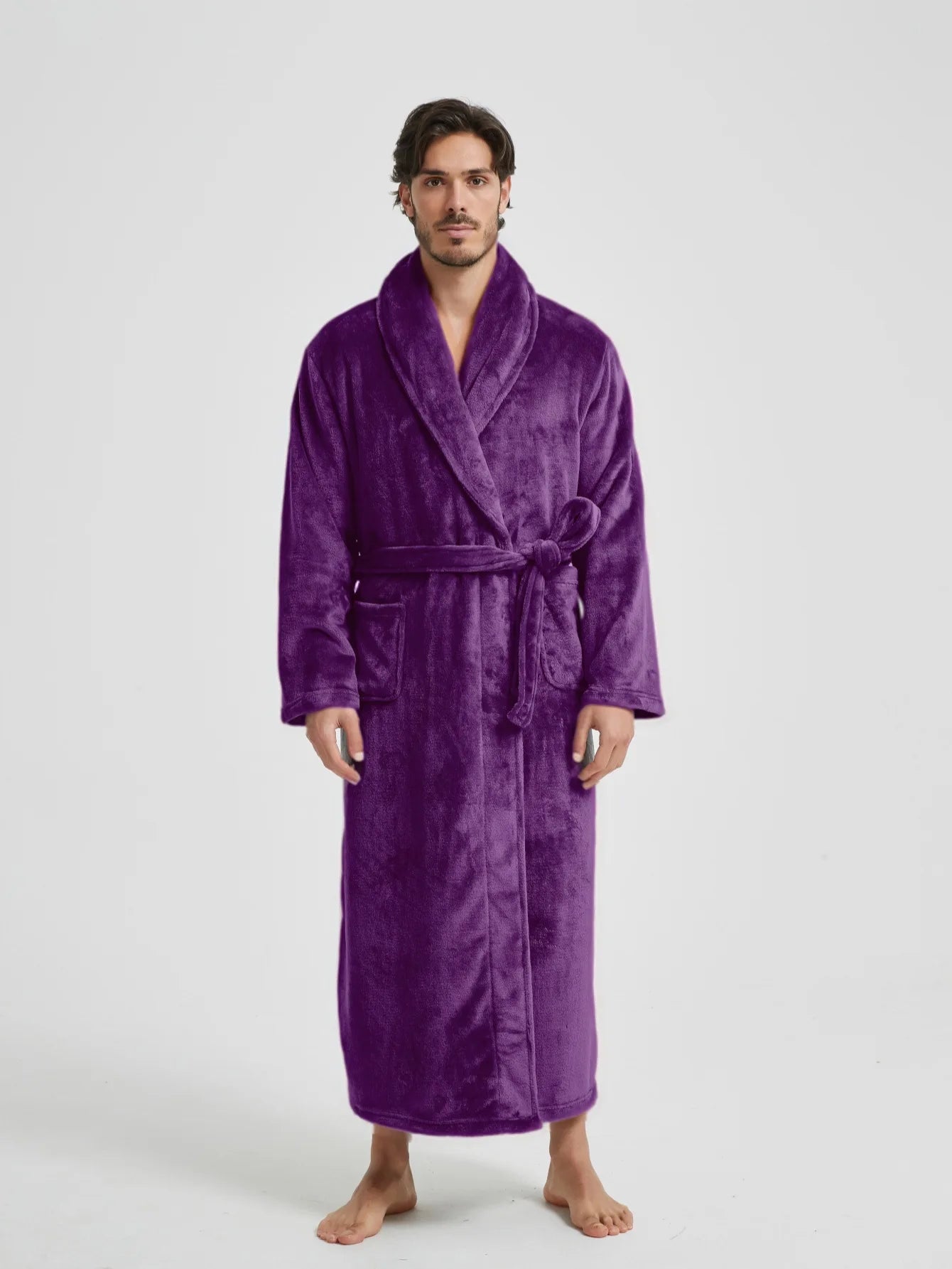 Male Lapel Coral Velvet Bathrobe Nightgown Lounge Homewear