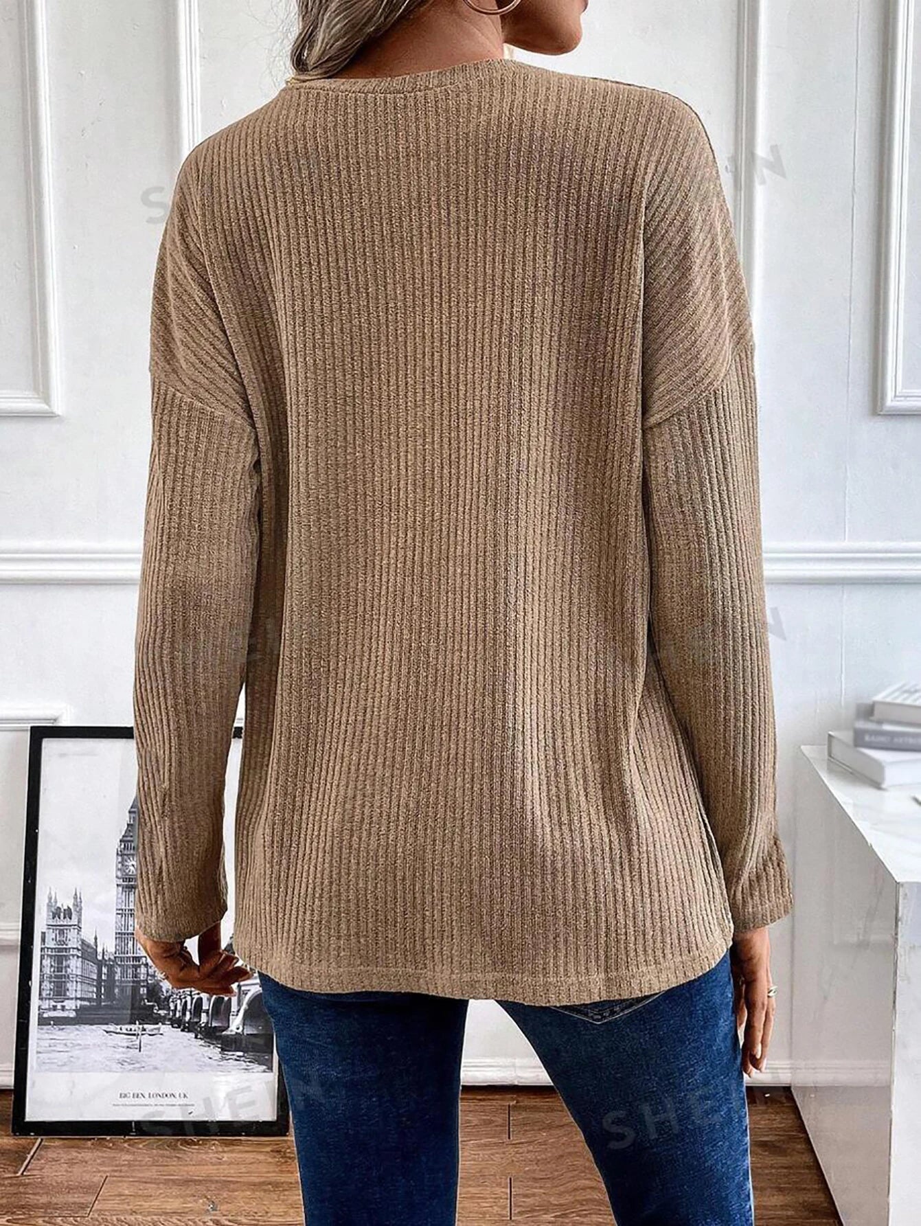 Spring and autumn button ribbed knitted tops