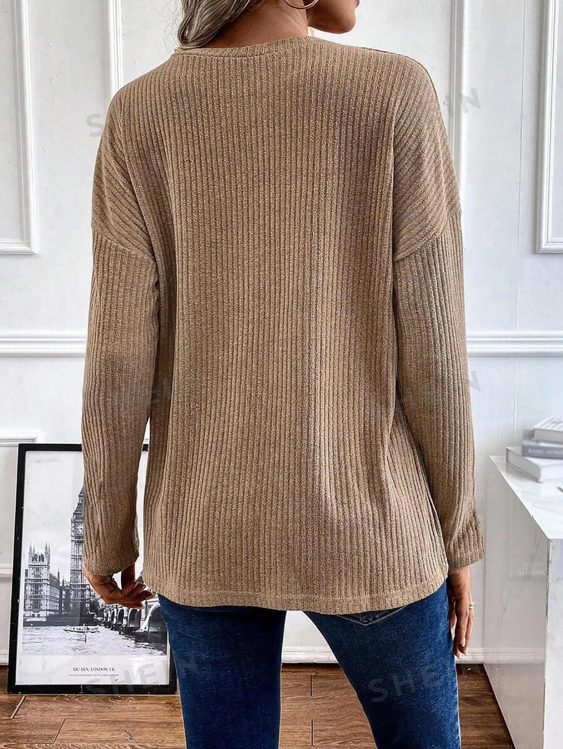 Spring and autumn button ribbed knitted tops