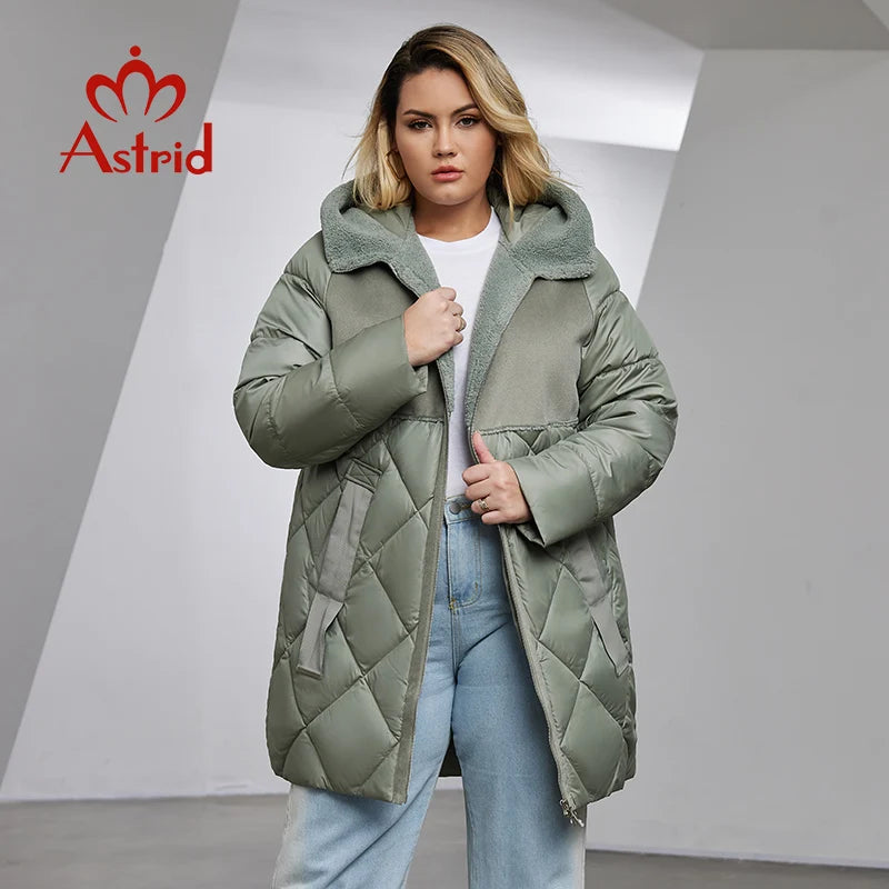 Astrid Women's Winter Jacket 2023 Plus Size Women Parka Long Bio Down Jackets Stitching Design Thick Fleece Hooded Quilted Coat