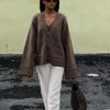 Autumn Women's Cropped Cardigans V-neck Knitted Sweater Coat Long Sleeve