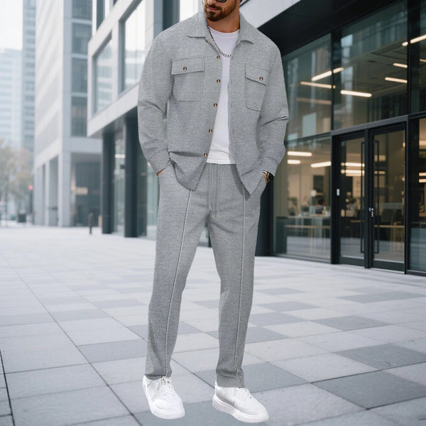 Men's Waffle-Knit Jacket & Pants Set - Front View | ARINZE