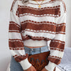 Winter Striped Sweater Colorblock Tie Waist Cropped Pullover Long Sleeve