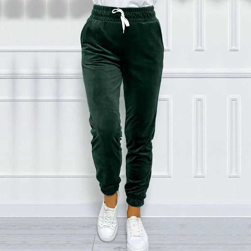 Solid Drawstring Velvet Jogger Pants
