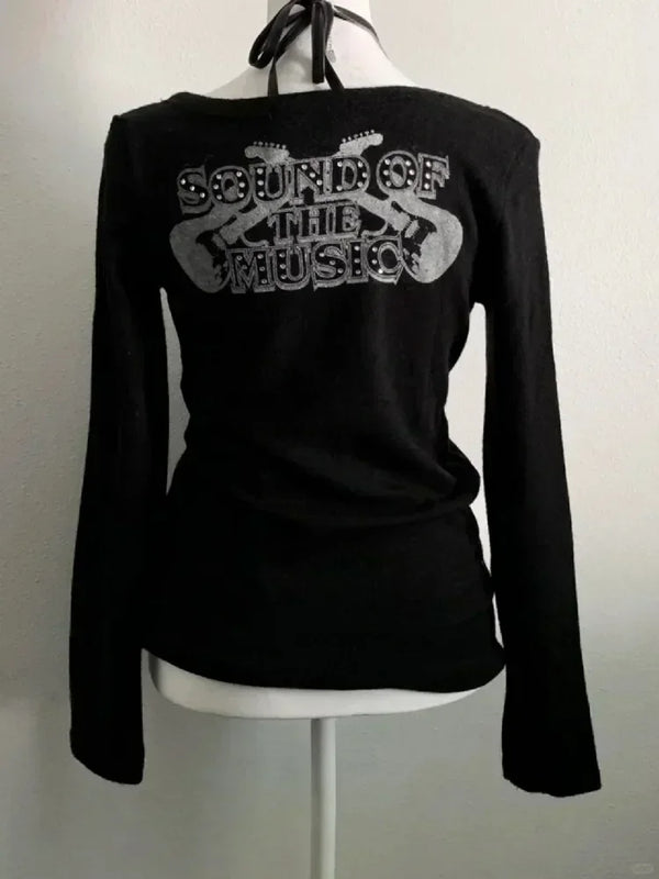 Y2K Gothic Long-Sleeve Tee - Detail View | ARINZE