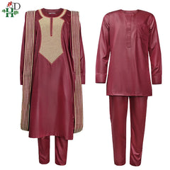 Men's Red Agbada Suit – Embroidered Robe