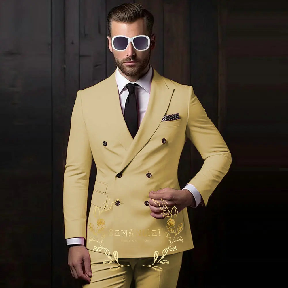 Latest Design Casual Men's Suit Beige Jacket Pants