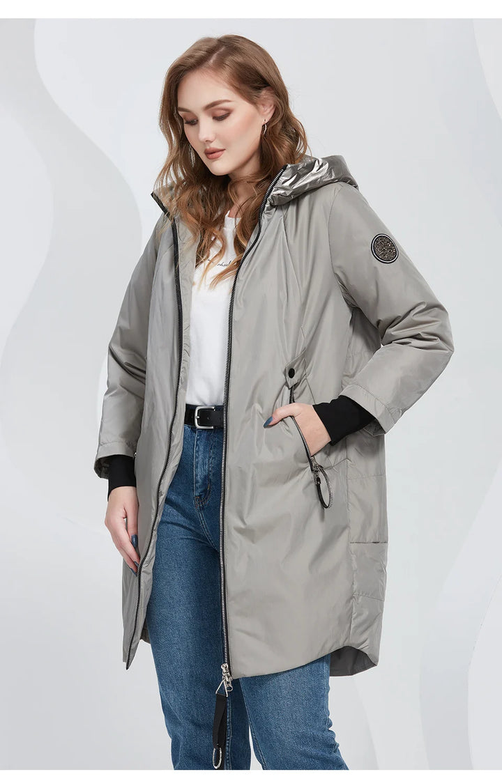 Spring coats Women parkas plus size Long warm zipper hooded pockets padded clothing