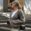 Autumn Women's Cropped Cardigans V-neck Knitted Sweater Coat Long Sleeve